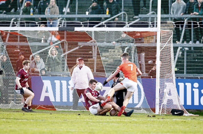Jarlath Og Burns is denied a goal in stoppage-time Picture: Philip Walsh 