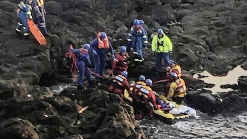 A teenager was taken to hospital in Co Derry after falling 30ft off a cliff path along the North Coast. Coleraine and Ballycastle Coastguard were called out at around 8.20pm on Wednesday following a report that a person had fallen from a cliff at Portnahapple at Portstewart. Picture: Coleraine Coastguard 