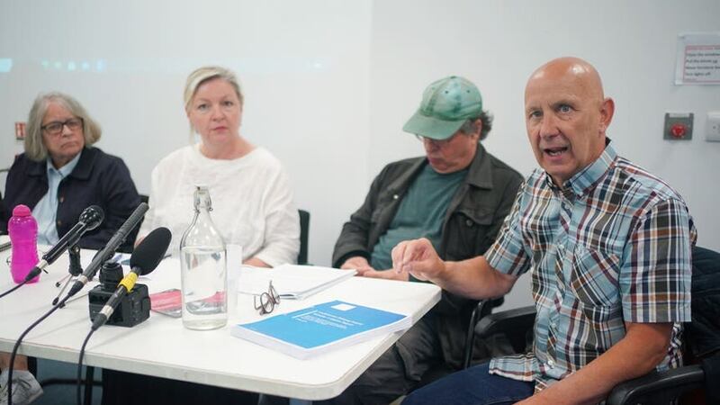 Campaigners (left to right) Lindsey German, Lois Austin, Dave Morris and Dave Smith held a press conference (Yui Mok/PA)