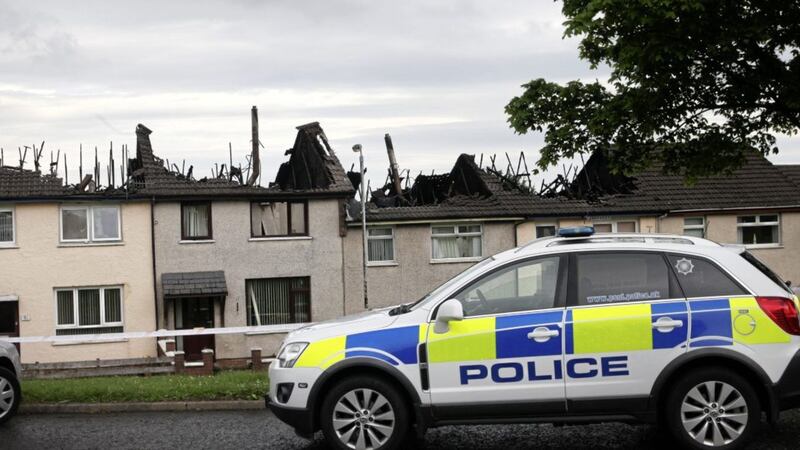 Four homes have been completely destroyed in a fire, thought to have been started deliberately, on the Ballyfore Road in Newtownabbey. Picture by Ann McManus 