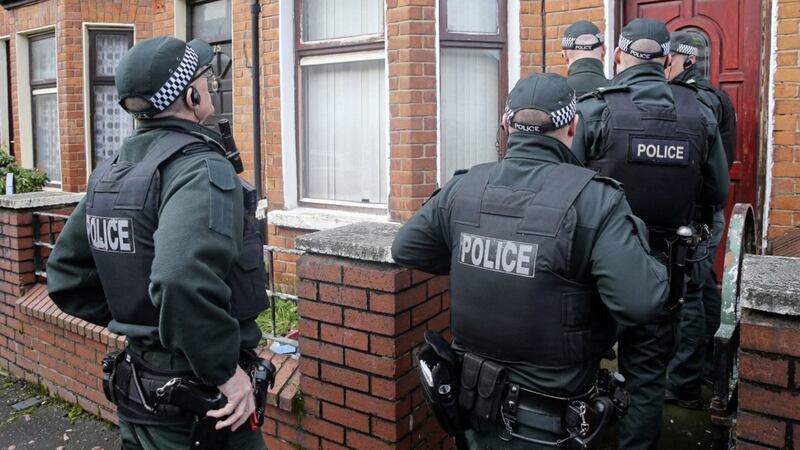 PSNI carry a search of a house in the Woodvale area of Belfast looking for Illegal prescription drugs Picture by Mal McCann. 