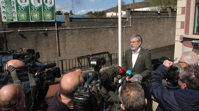 Sinn F&eacute;in&#39;s Gerry Adams speaking to the press yesterday following the &#39;N-word&#39; controversy 