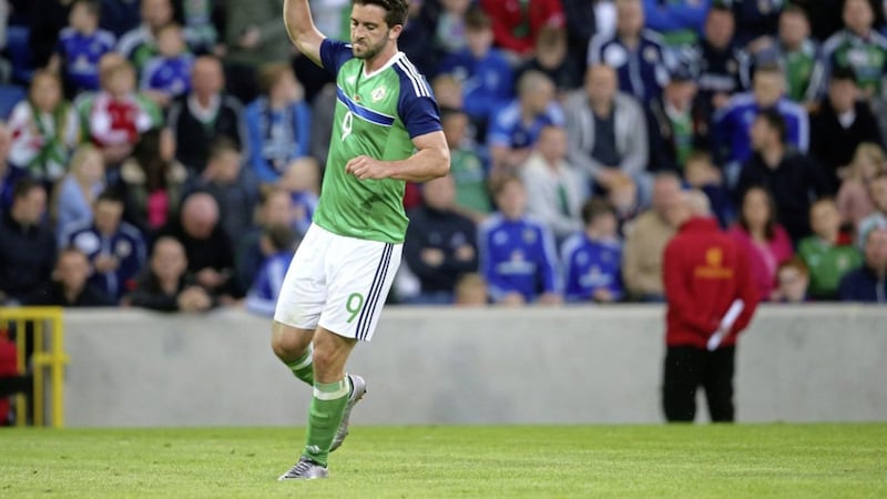 Northern Ireland&#39;s Will Grigg during the International Friendly at Windsor Park, Belfast. PRESS ASSOCIATION Photo. Picture date: Friday May 27, 2016. See PA story SOCCER N Ireland. Photo credit should read: Niall Carson/PA Wire. RESTRICTIONS: Editorial use only, No commercial use without prior permission, please contact PA Images for further information: Tel: +44 (0) 115 8447447. 