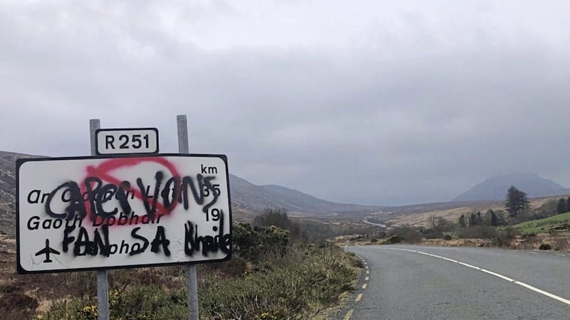 The &quot;stay at home&quot; warning was painted on road signs in the west Donegal Gaeltacht.  