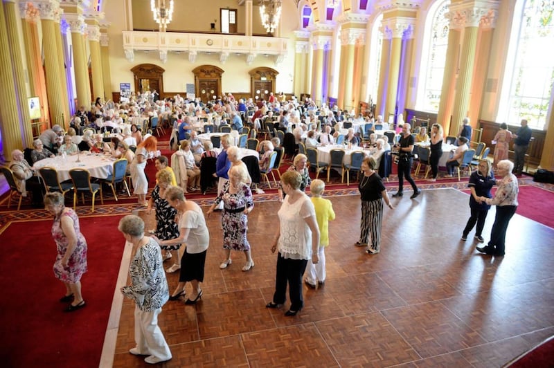 A tea dance event at Belfast city hall yesterday. The dance was organised by Good Morning West Belfast, a support and befriending service. Picture: Mark Marlow 