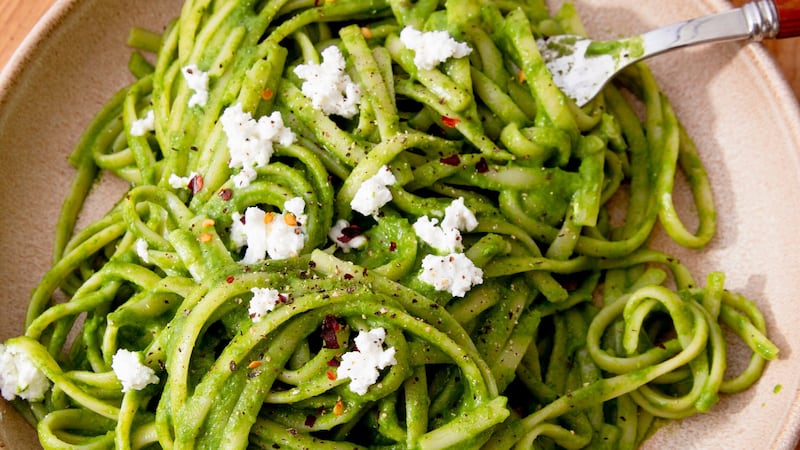 Goat’s cheese, spinach and basil linguine from Beat The Budget (Mimi Harrison/PA)