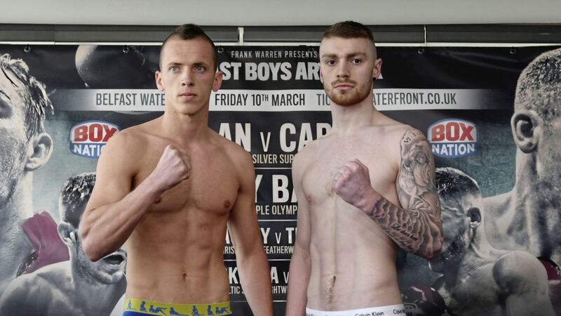 Belfast banger Lewis Crocker (right) weighed in yesterday ahead of his professional debut against Hungary&#39;s Ferenc Jarko at the Waterfront Hall tonight. Picture by Colm Leneghan/Pacemaker 