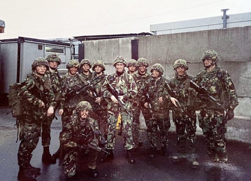 Andrew Rawding (middle) at Cloghoge checkpoint Newry in 1992 while he was serving in the British Army. 
