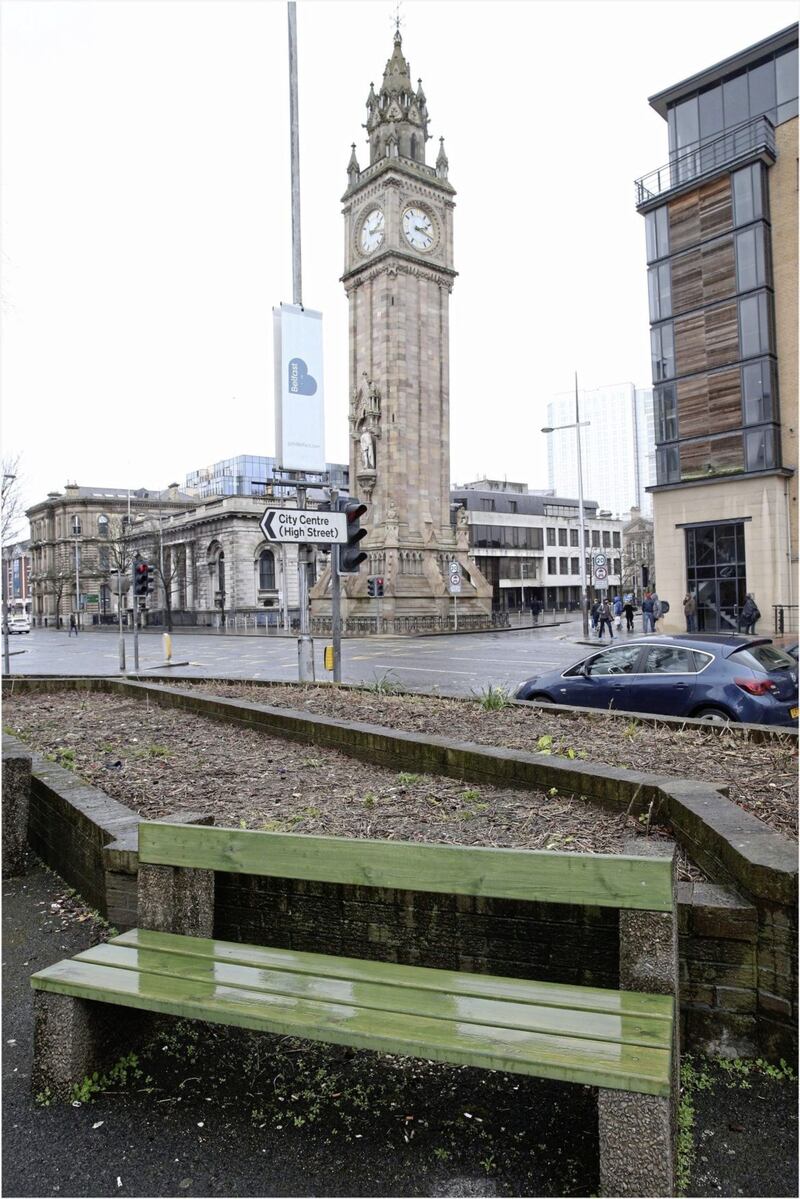 New Benches at Jubilee Square which were reinstalled by Belfast City Council Picture by Hugh Russell. 
