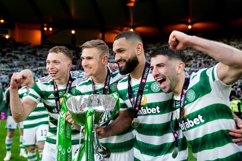 Celtic have lost Carl Starfelt and Cameron Carter-Vickers, centre left and centre right, from the heart of their defence