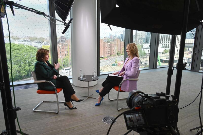 Nancy Pelosi (left) was interviewed on the BBC’s Sunday with Laura Kuenssberg