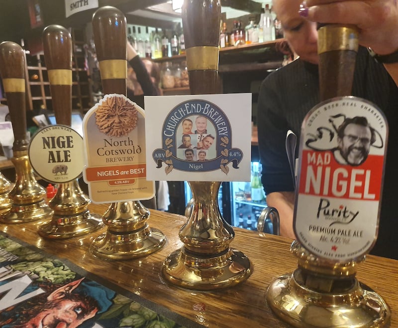 Nigel-themed beers at the Fleece Inn