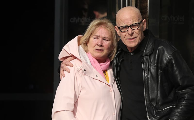 Linda Nash, whose youngest brother William Nash died on Bloody Sunday, with Eamonn McCann at the Guildhall. Picture by Niall Carson/PA Wire<br />&nbsp;