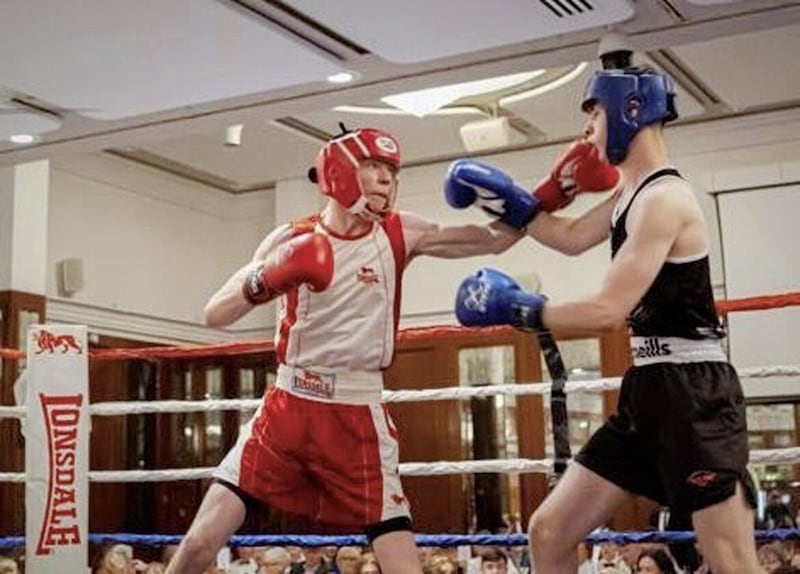 Canal&#39;s Damien Cristhley and Rathfriland&#39;s Liam Cawley went toe-to-toe at the Lisburn club&#39;s charity event on Saturday night. Picture by Lisburn Photography Studio 