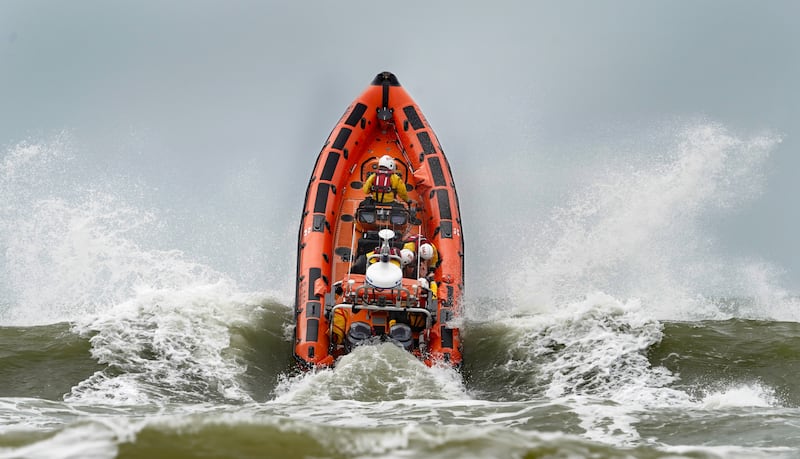 An RNLI boat crashes through waves during the exercise (Gareth Fuller/PA)