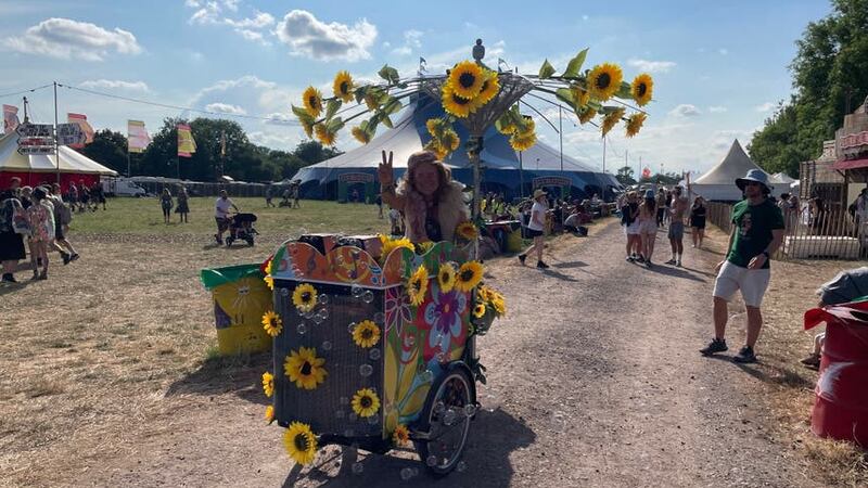 Steve Apelt, who created a sunflower themed bike, called Glastonbury ‘the most beautiful thing on the planet’ (Edd Dracott/PA)