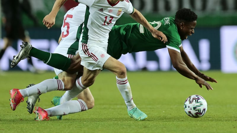 <span style="color: rgb(34, 34, 34); font-family: greycliff, Helvetica, Arial, sans-serif; ">Republic of Ireland's Chiedozie Ogbene takes a tumble during a friendly clash with Hungary during the summer. Picture by PA</span>