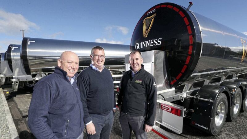 Pictured are: Ray Andrews, operations director of AGL; Stephen McFerran, business development manager at Crossland Tankers; and Diageo Ireland&rsquo;s logistics manager, Colm Hughes 