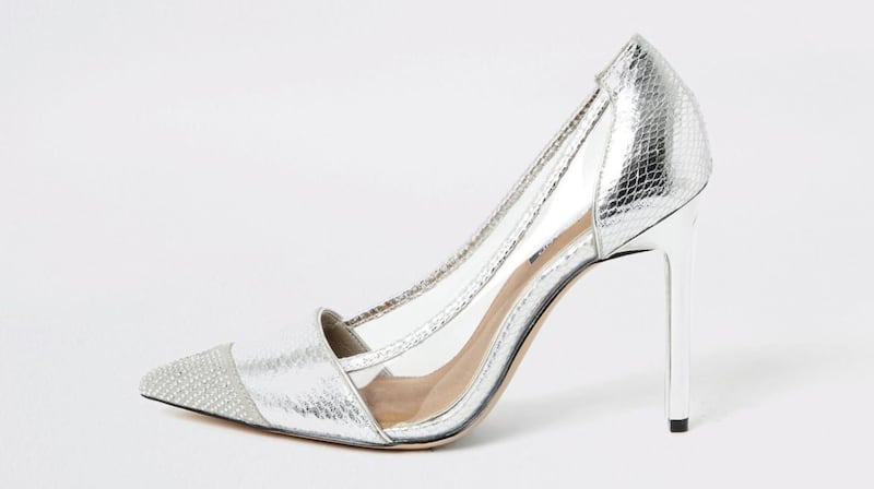 River Island Silver Embossed Perspex Heeled Court Shoes, &pound;55 