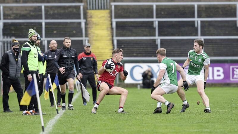 Barry O&#39;Hagan scored four points from play as Down beat Fermanagh at Brewster Park on Sunday. Picture Margaret McLaughlin. 