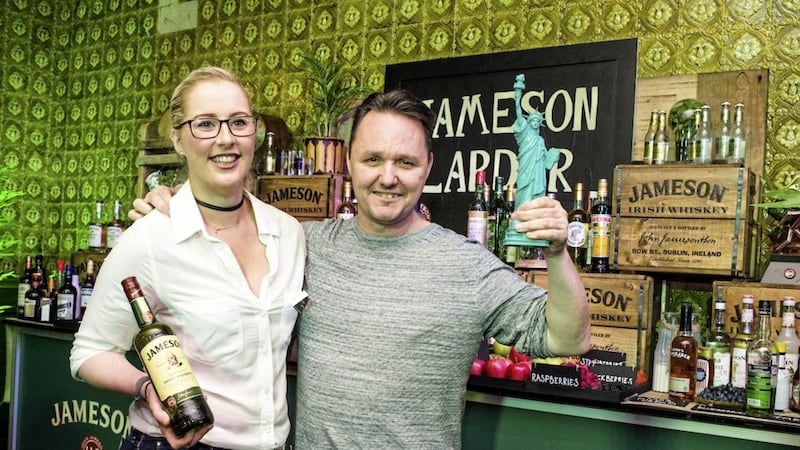 Nicole Kane from Muriels Caf&eacute; Bar, Belfast, winner of the esteemed &lsquo;Jameson NYC Experience&rsquo; competition, alongside Sean Muldoon, co-owner of The Dead Rabbit in New York 
