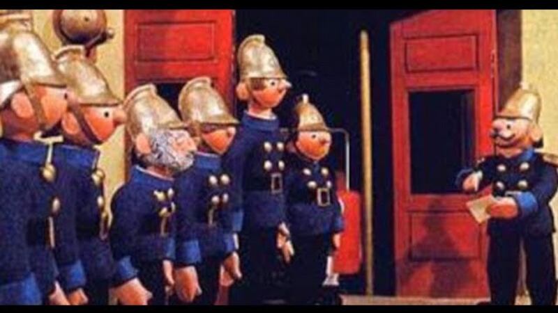 Still image from 1970s animated programme Trumpton showing firefighters