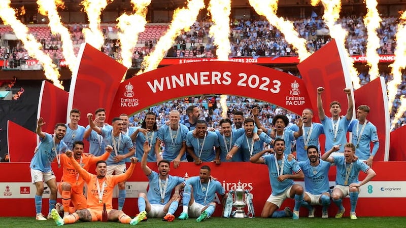Manchester City completed the Premier League and FA Cup double after beating Manchester United at Wembley (Nick Potts/PA)