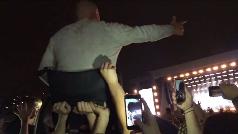 He applauded their ‘biblical behaviour’ after one fan was hoisted above the crowd during the hit Wonderwall.