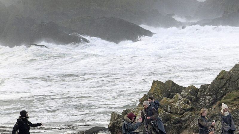 Game of Thrones tourists battle the weather at Ballintoy. Picture Margaret by McLaughlin 