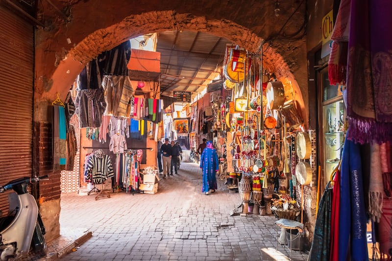 Moroccan market (souk) in the old town of Marrakech