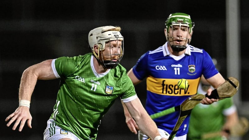 Cian Lynch of Limerick in action against Noel McGrath of Tipperary during the Allianz Hurling League Division One semi-final match at TUS Gaelic Grounds   Picture: Piaras &Oacute; M&iacute;dheach/Sportsfile 