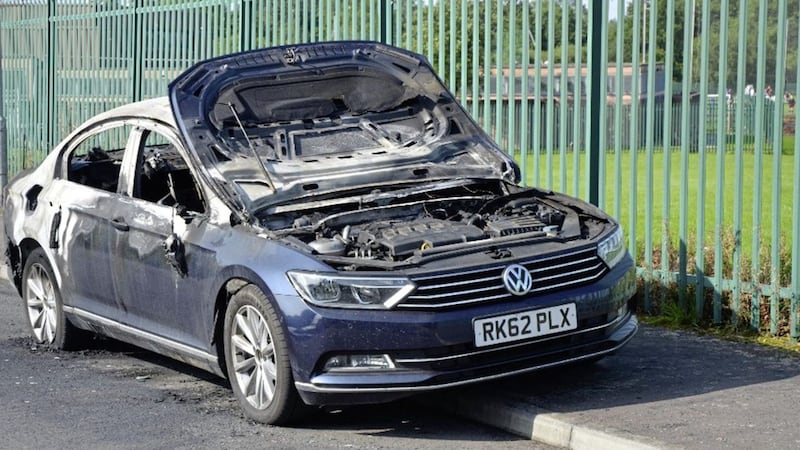 The dark blue VW Passat, registration RK62 PLX, used in the murder of Malcolm McKeown in Waringstown. Picture from PSNI 