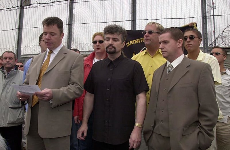 &nbsp;Michael Stone (dressed in black) walks free from the Maze prison in 2000 greeted by upwards of two dozen supporters after he was freed under the terms of the Good Friday Agreement