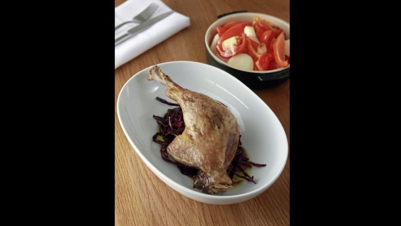 Duck confit with pickled red cabbage 