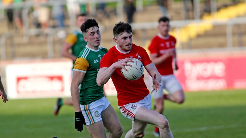 Trillick's Rory Brennan in action against Dungannon Clarke's in the 2020 Tyrone SFC Final. 