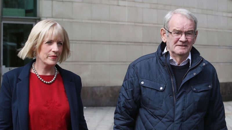 Alan Black, the sole survivor of the Kingsmill massacre in 1976, outside Belfast Coroner's Court and Karen Armstrong, whose brother died in the atrocity.Picture by Hugh Russell&nbsp;