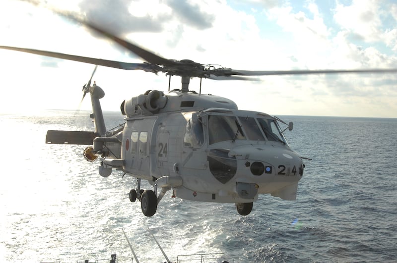 The SH-60K helicopters, twin-engine, multi-mission aircraft developed by Sikorsky and known as Seahawks, were modified and produced in Japan by Mitsubishi Heavy Industries (Japan Maritime Self-Defence Force/AP)