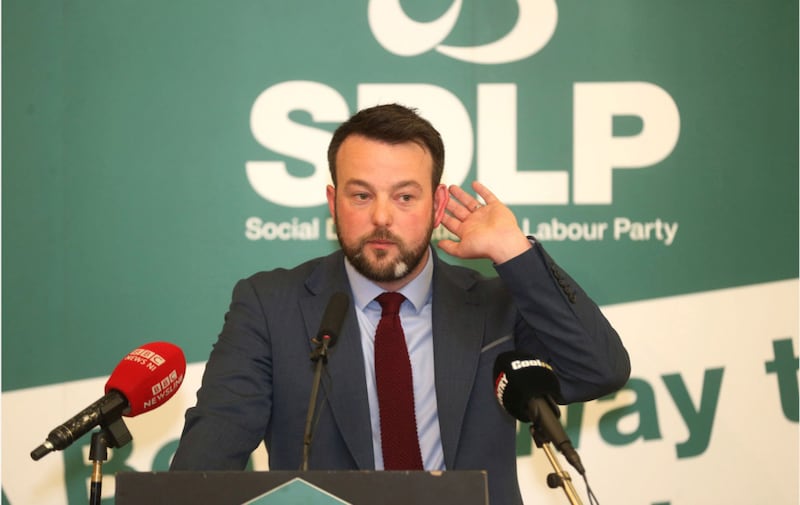 SDLP leader Colum Eastwood at the SDLP election manifesto launch. Picture by Hugh Russell