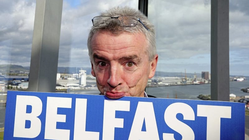 Ryanair boss Michael O&#39;Leary on one of his past press conferences in Titanic Belfast. Picture: Mal McCann 