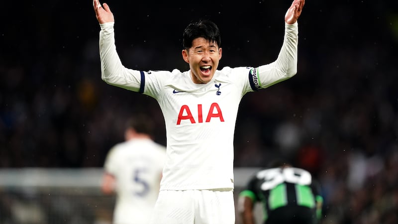 Son Heung-min celebrates Tottenham’s late win over Brighton