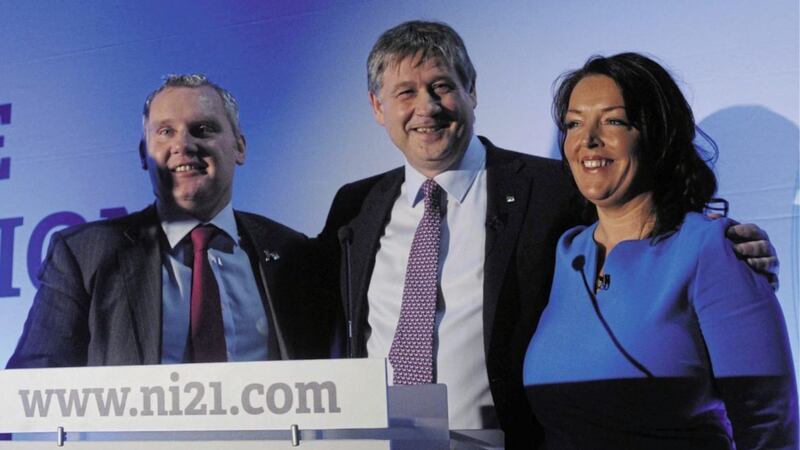 The most interesting attempt at a party breakthrough was NI21, which offered &#39;something different&#39; in post-1998 politics before imploding. Pictured is Basil McCrea, John McCallister and Tina McKenzie at the NI21 inaugural party conference in 2013. Photo: Colm Lenaghan/Pacemaker. 