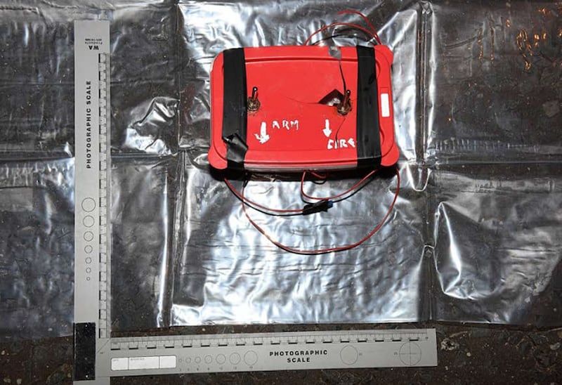 The explosive device that was discovered in a parked car in Derry in 2019. Picture: PSNI&nbsp;