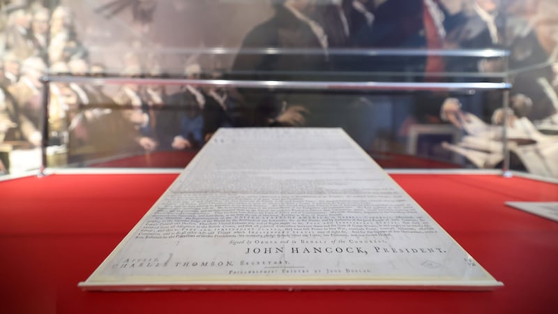 A rare copy of the United States Declaration of Independence on display at the Public Records Office in Belfast.