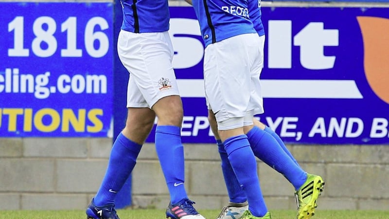 Andrew Mitchell celebrates his goal against Cliftonville 