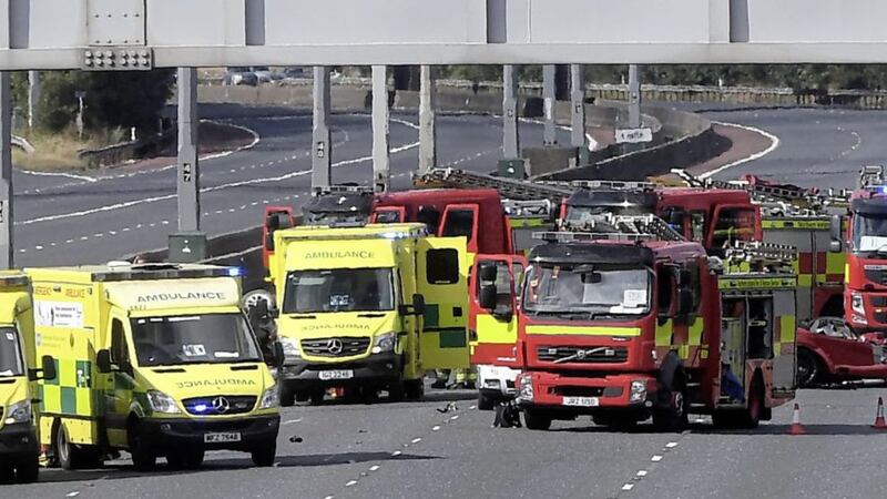 Police and emergency services on the M2 motorway in Belfast after the serious crash on Sunday. Picture by Justin Kernoghan/ PhotopressBelfast 