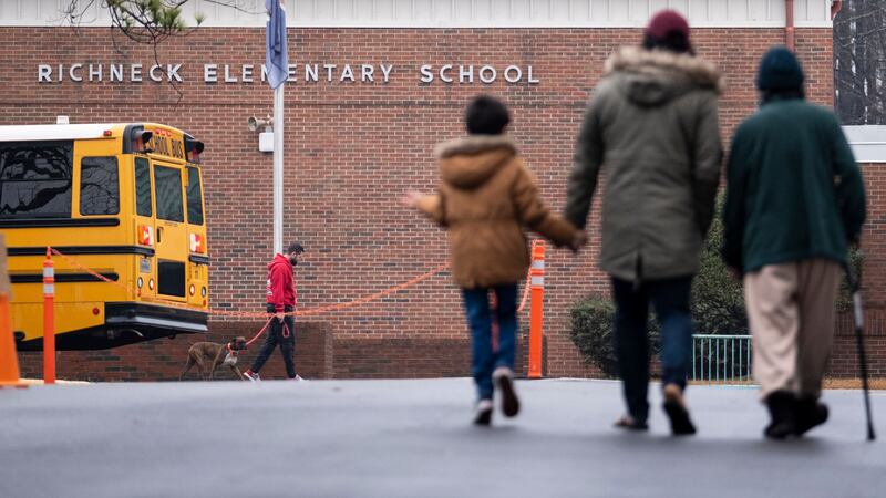 Students return to Richneck Elementary in Newport News, Virginia (Billy Schuerman/The Virginian-Pilot via AP)