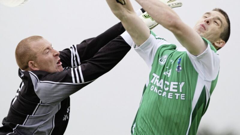 Fermanagh&#39;s Barry Owens outreaches Derry keeper Barry Gillis to score his famous goal in the 2008 Ulster semi-final, propelling the Ernemen into a first provincial final since 1982. Picture by Colm O&#39;Reilly 