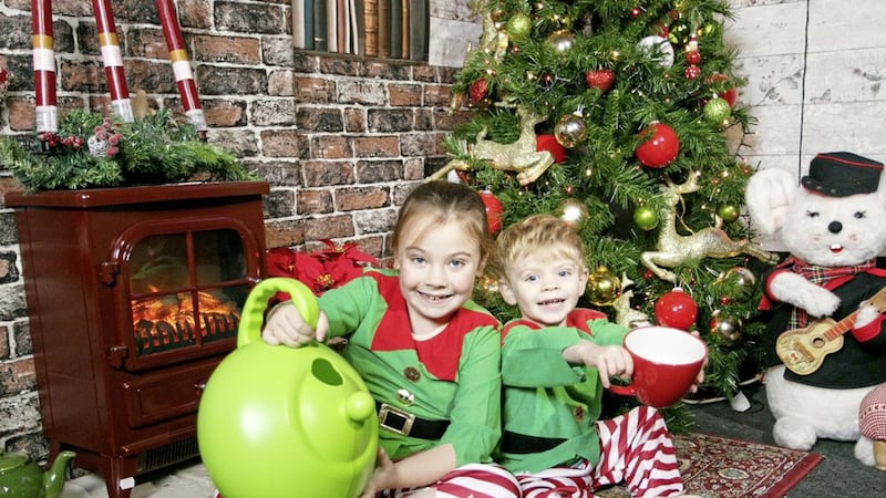 Brother and Sister Abigail (8) and Alex (3) Gallagher help Autism NI launch the Big Christmas Cuppa campaign 