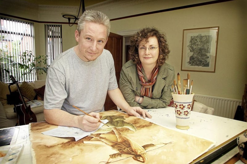 Andy and Caitriona pictured at home working on one of his earlier projects in 2010. Pic: Mal McCann 