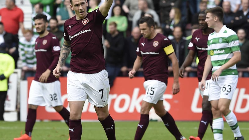 <span style="font-family: Arial, Verdana, sans-serif; ">Hearts' Jamie Walker celebrates after scoring from the penalty spot during last Sunday's Ladbrokes Scottish Premiership match at Tynecastle</span><br style="font-family: Arial, Verdana, sans-serif; " /><span style="font-family: Arial, Verdana, sans-serif; ">Picture by PA</span>